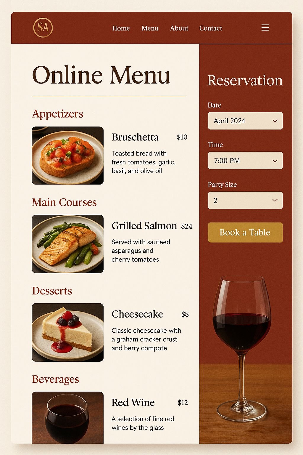 Professional restaurant website design showcasing online menu and reservation features