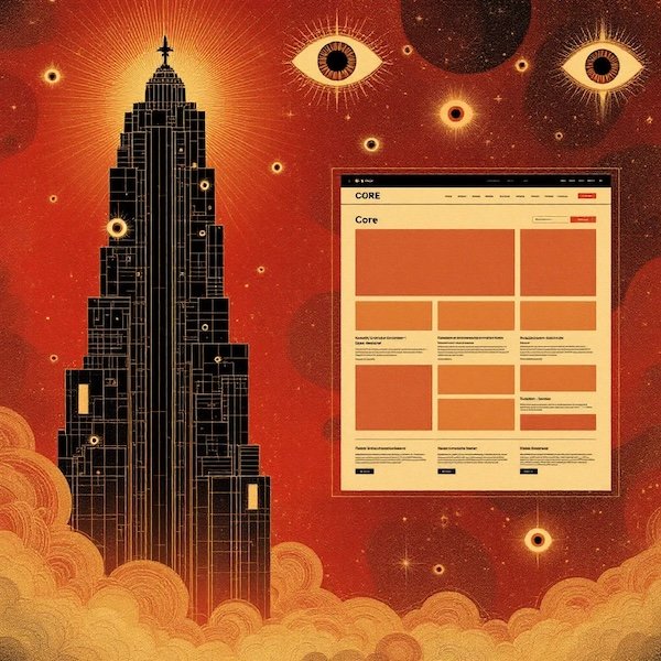 Comparison of a skyscraper’s floor divisions and a website wireframe using consistent grid rows and fixed navigation