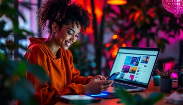 Small business owner running an online store from a laptop