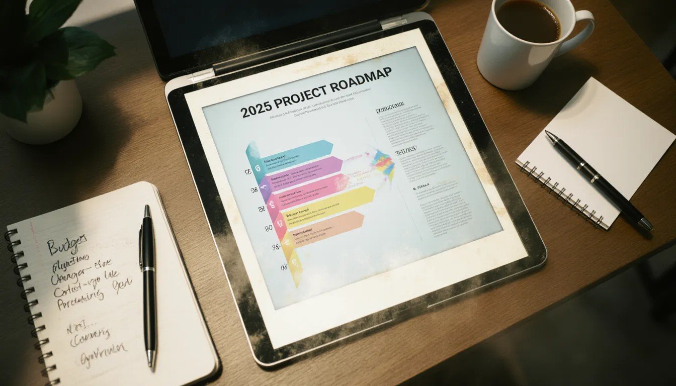 A modern digital agency workspace with a laptop displaying a strategic breakdown of website design cost UK for 2025, showing the comparison between budget and enterprise pricing tiers.
