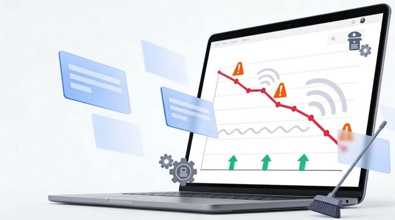 Google March 2026 spam update featured image showing website ranking decline, spam signals, and recovery analysis dashboard
