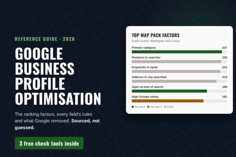 Google Business Profile optimisation: the top map pack ranking factors from Whitespark 2026, coloured by what a business can control
